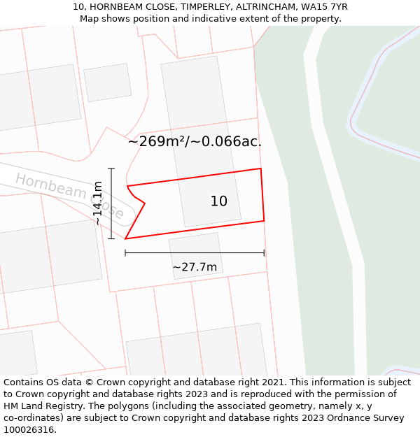 10, HORNBEAM CLOSE, TIMPERLEY, ALTRINCHAM, WA15 7YR: Plot and title map