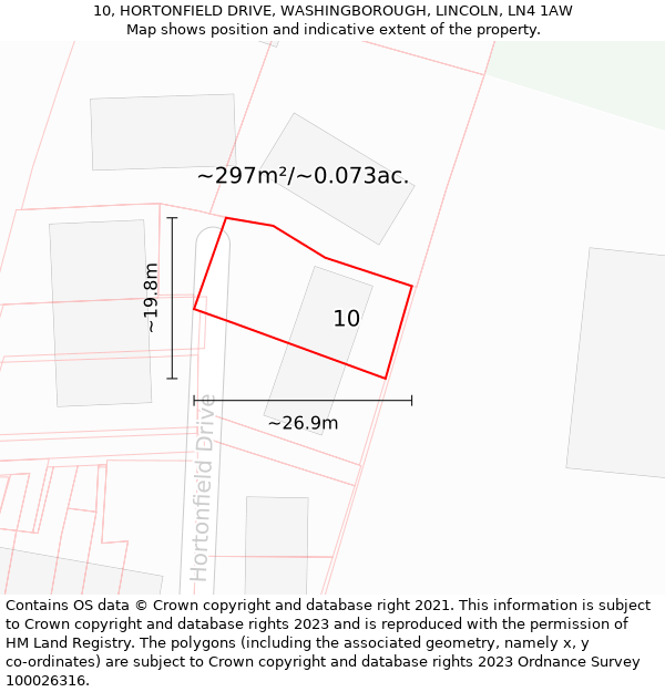 10, HORTONFIELD DRIVE, WASHINGBOROUGH, LINCOLN, LN4 1AW: Plot and title map