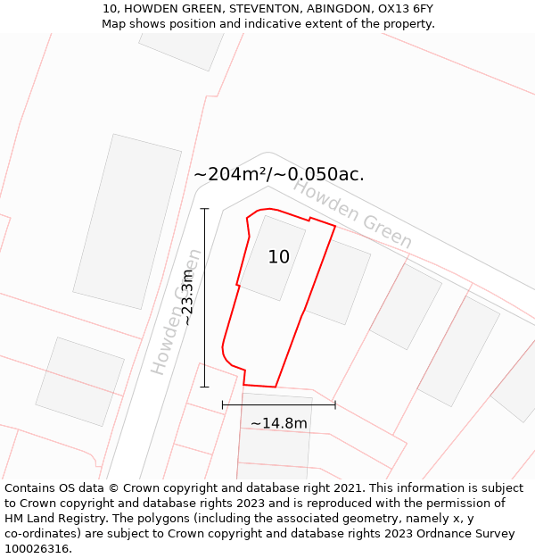 10, HOWDEN GREEN, STEVENTON, ABINGDON, OX13 6FY: Plot and title map