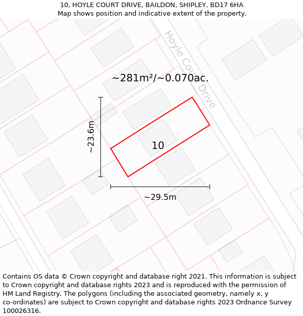 10, HOYLE COURT DRIVE, BAILDON, SHIPLEY, BD17 6HA: Plot and title map