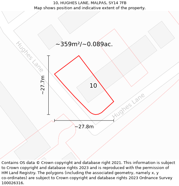 10, HUGHES LANE, MALPAS, SY14 7FB: Plot and title map