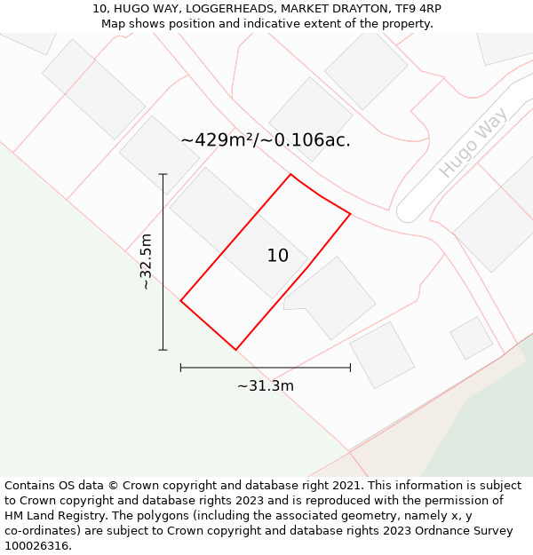 10, HUGO WAY, LOGGERHEADS, MARKET DRAYTON, TF9 4RP: Plot and title map