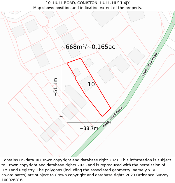 10, HULL ROAD, CONISTON, HULL, HU11 4JY: Plot and title map
