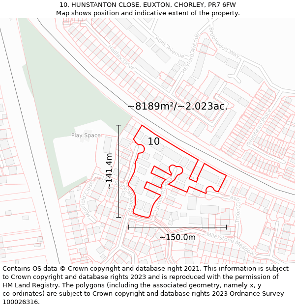 10, HUNSTANTON CLOSE, EUXTON, CHORLEY, PR7 6FW: Plot and title map