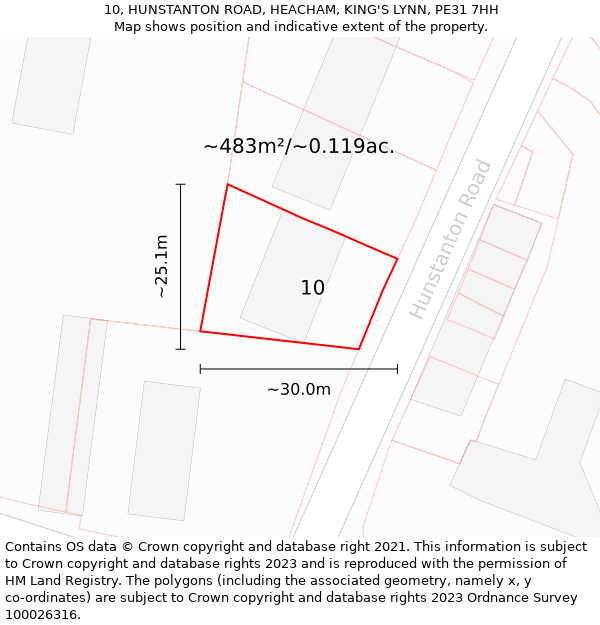 10, HUNSTANTON ROAD, HEACHAM, KING'S LYNN, PE31 7HH: Plot and title map