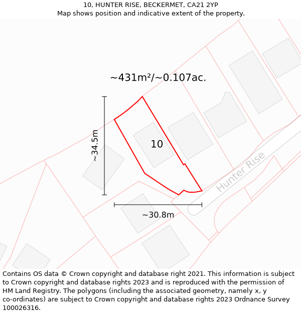 10, HUNTER RISE, BECKERMET, CA21 2YP: Plot and title map