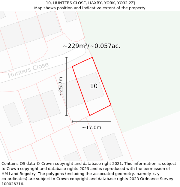 10, HUNTERS CLOSE, HAXBY, YORK, YO32 2ZJ: Plot and title map