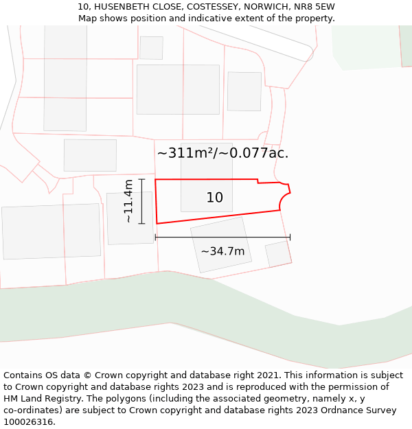 10, HUSENBETH CLOSE, COSTESSEY, NORWICH, NR8 5EW: Plot and title map