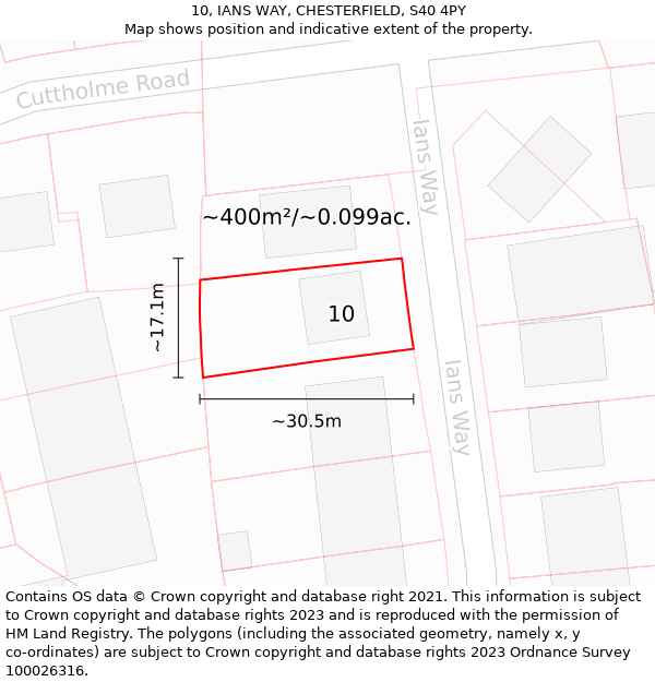 10, IANS WAY, CHESTERFIELD, S40 4PY: Plot and title map