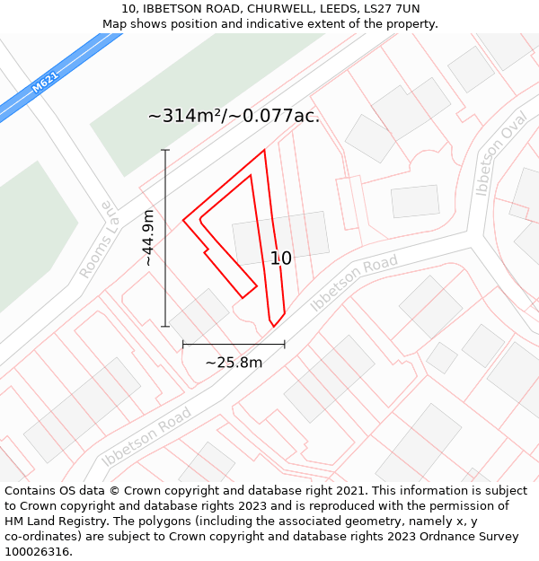 10, IBBETSON ROAD, CHURWELL, LEEDS, LS27 7UN: Plot and title map