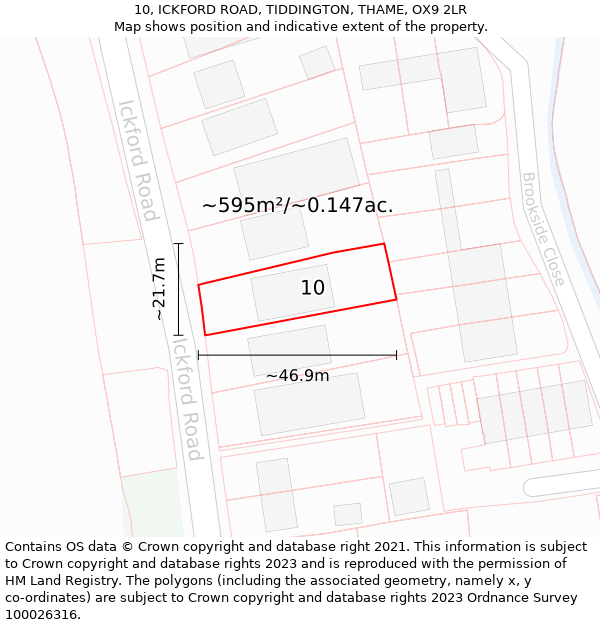 10, ICKFORD ROAD, TIDDINGTON, THAME, OX9 2LR: Plot and title map