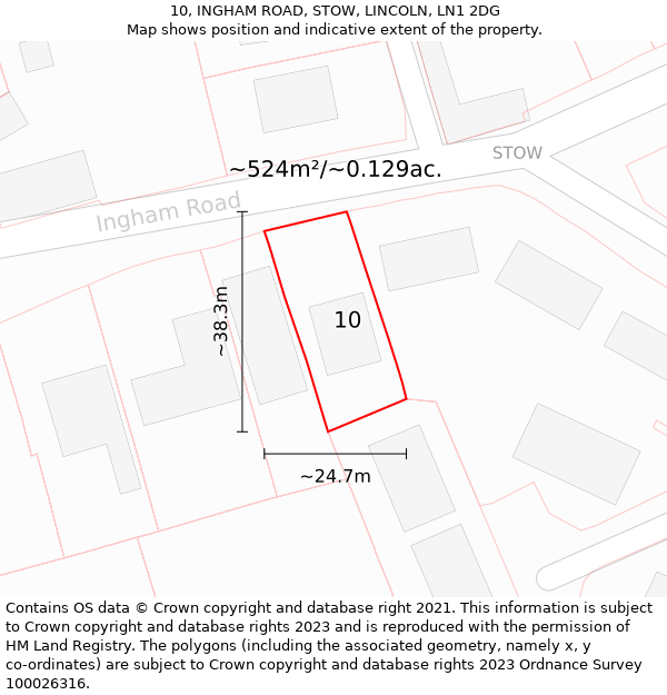 10, INGHAM ROAD, STOW, LINCOLN, LN1 2DG: Plot and title map