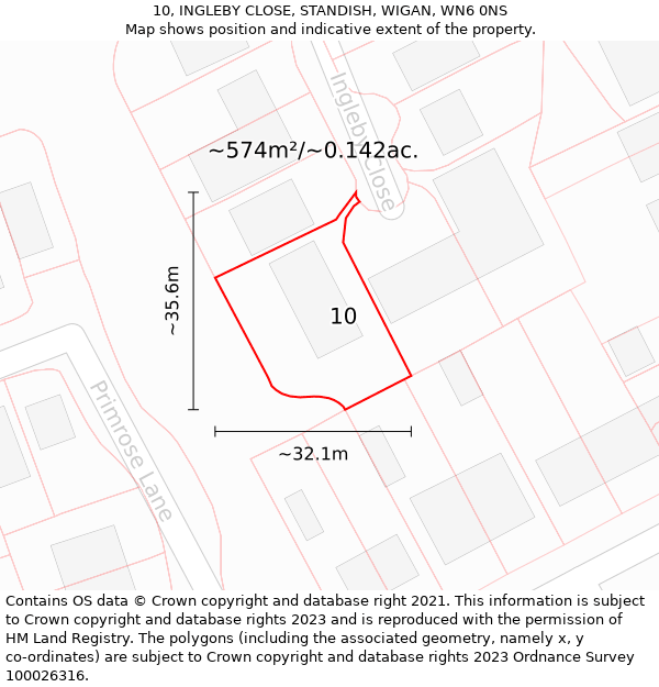 10, INGLEBY CLOSE, STANDISH, WIGAN, WN6 0NS: Plot and title map