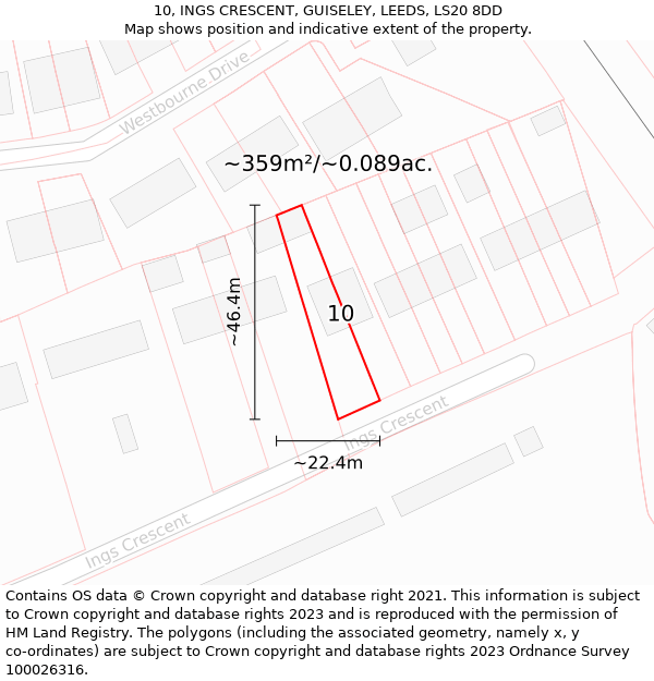 10, INGS CRESCENT, GUISELEY, LEEDS, LS20 8DD: Plot and title map