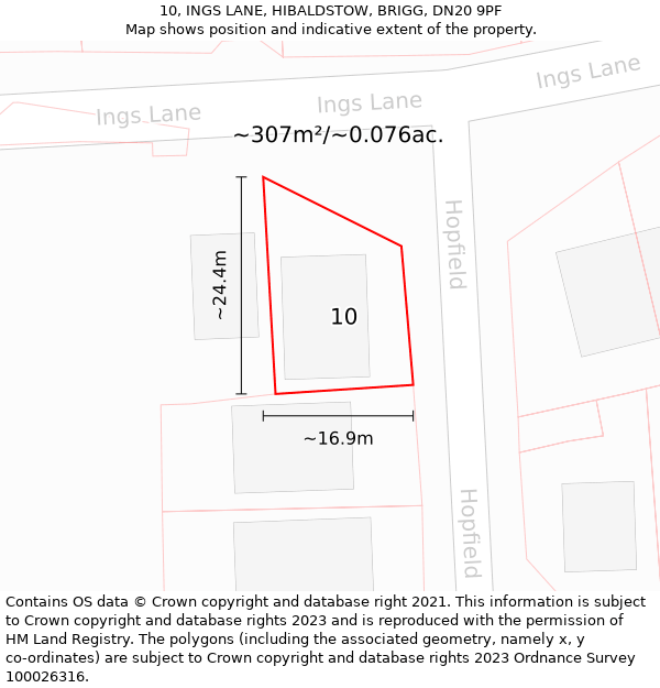 10, INGS LANE, HIBALDSTOW, BRIGG, DN20 9PF: Plot and title map