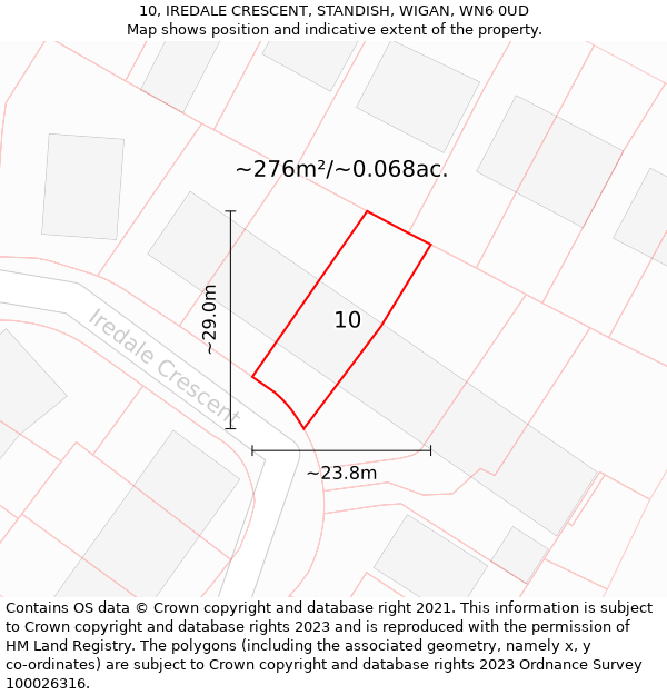 10, IREDALE CRESCENT, STANDISH, WIGAN, WN6 0UD: Plot and title map