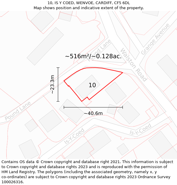 10, IS Y COED, WENVOE, CARDIFF, CF5 6DL: Plot and title map