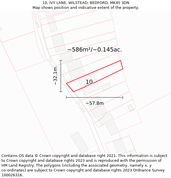 10, IVY LANE, WILSTEAD, BEDFORD, MK45 3DN: Plot and title map