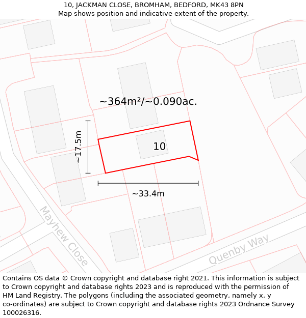 10, JACKMAN CLOSE, BROMHAM, BEDFORD, MK43 8PN: Plot and title map