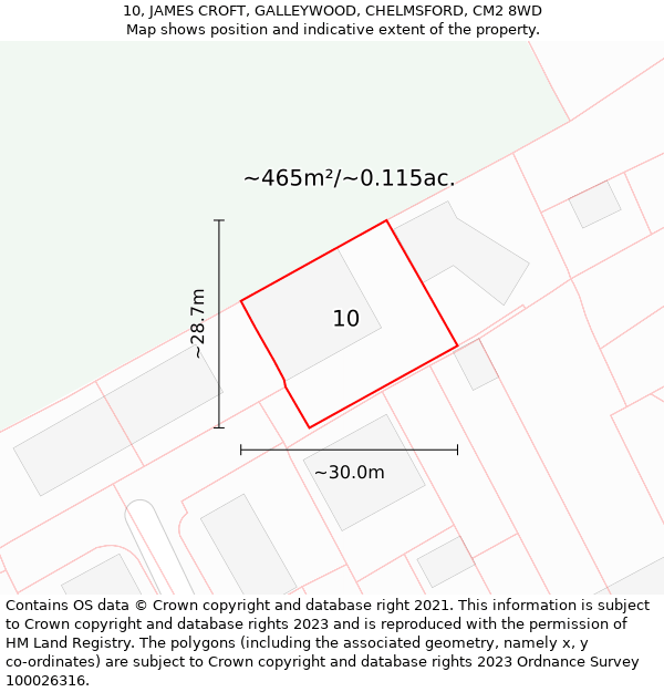 10, JAMES CROFT, GALLEYWOOD, CHELMSFORD, CM2 8WD: Plot and title map