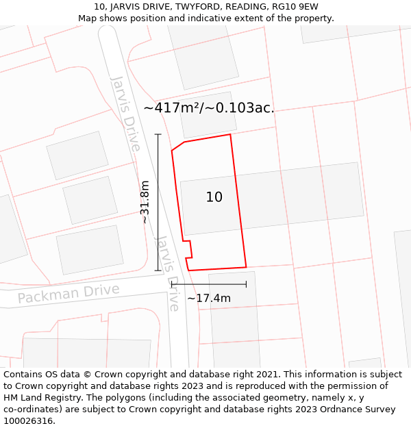 10, JARVIS DRIVE, TWYFORD, READING, RG10 9EW: Plot and title map