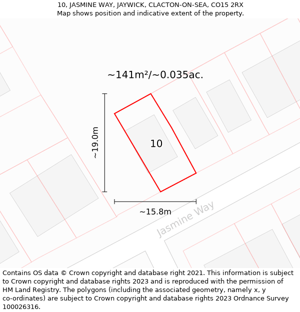 10, JASMINE WAY, JAYWICK, CLACTON-ON-SEA, CO15 2RX: Plot and title map