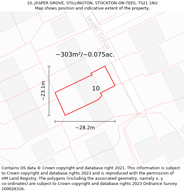 10, JASPER GROVE, STILLINGTON, STOCKTON-ON-TEES, TS21 1NU: Plot and title map