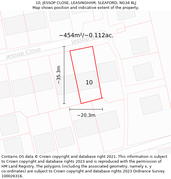 10, JESSOP CLOSE, LEASINGHAM, SLEAFORD, NG34 8LJ: Plot and title map