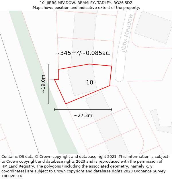 10, JIBBS MEADOW, BRAMLEY, TADLEY, RG26 5DZ: Plot and title map