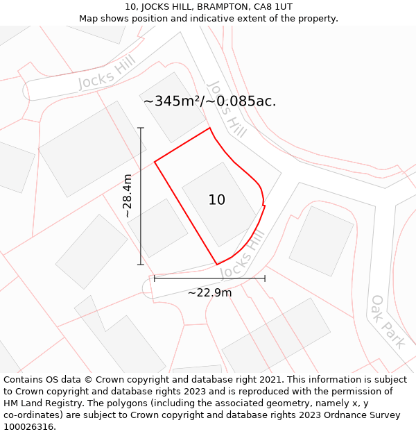 10, JOCKS HILL, BRAMPTON, CA8 1UT: Plot and title map