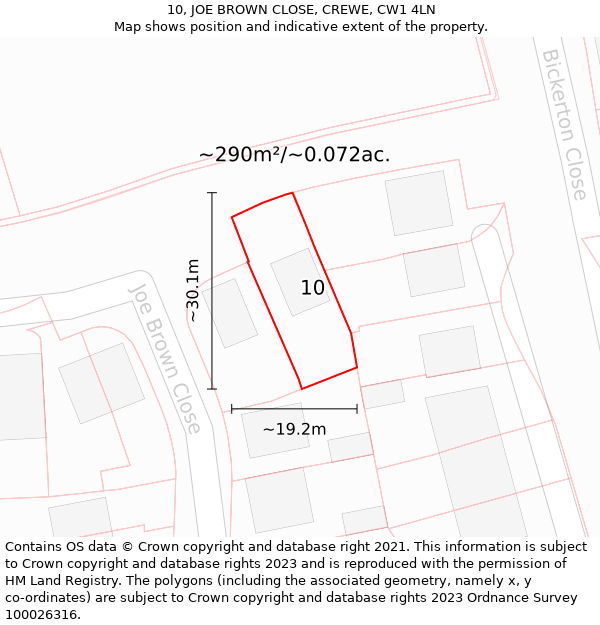 10, JOE BROWN CLOSE, CREWE, CW1 4LN: Plot and title map