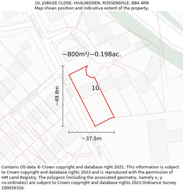 10, JUBILEE CLOSE, HASLINGDEN, ROSSENDALE, BB4 4RN: Plot and title map