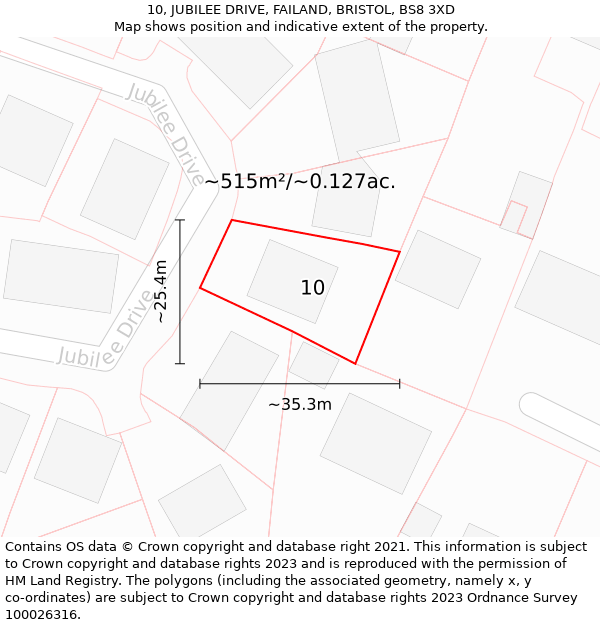 10, JUBILEE DRIVE, FAILAND, BRISTOL, BS8 3XD: Plot and title map