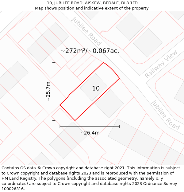 10, JUBILEE ROAD, AISKEW, BEDALE, DL8 1FD: Plot and title map