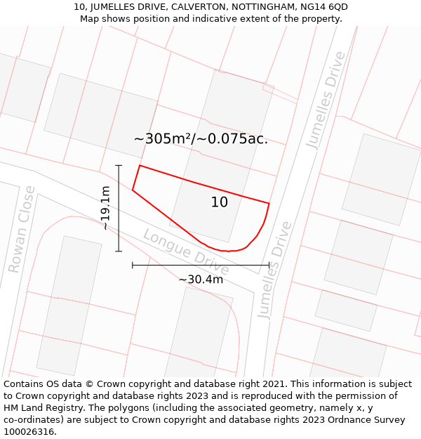 10, JUMELLES DRIVE, CALVERTON, NOTTINGHAM, NG14 6QD: Plot and title map