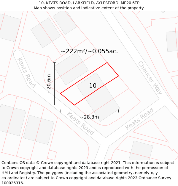 10, KEATS ROAD, LARKFIELD, AYLESFORD, ME20 6TP: Plot and title map