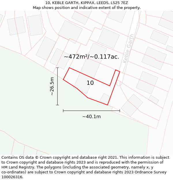 10, KEBLE GARTH, KIPPAX, LEEDS, LS25 7EZ: Plot and title map