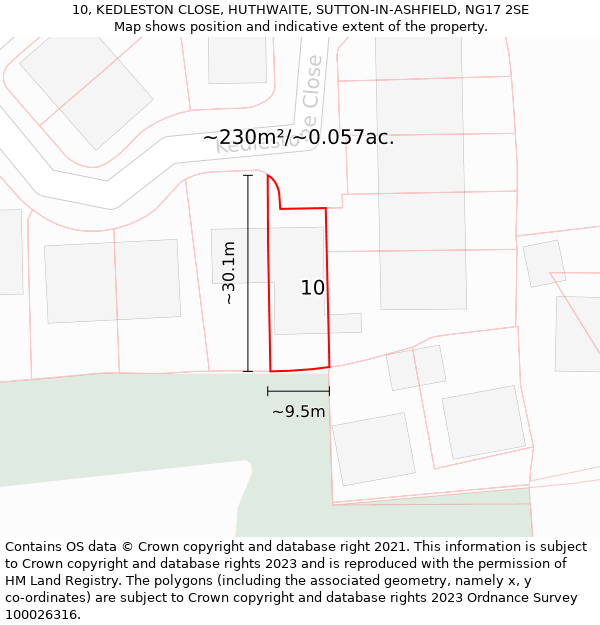 10, KEDLESTON CLOSE, HUTHWAITE, SUTTON-IN-ASHFIELD, NG17 2SE: Plot and title map