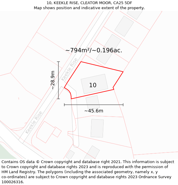 10, KEEKLE RISE, CLEATOR MOOR, CA25 5DF: Plot and title map