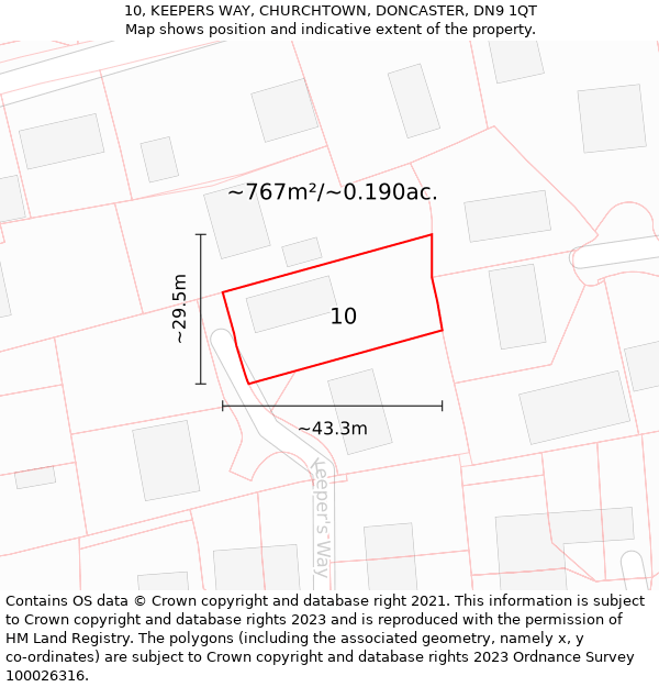 10, KEEPERS WAY, CHURCHTOWN, DONCASTER, DN9 1QT: Plot and title map