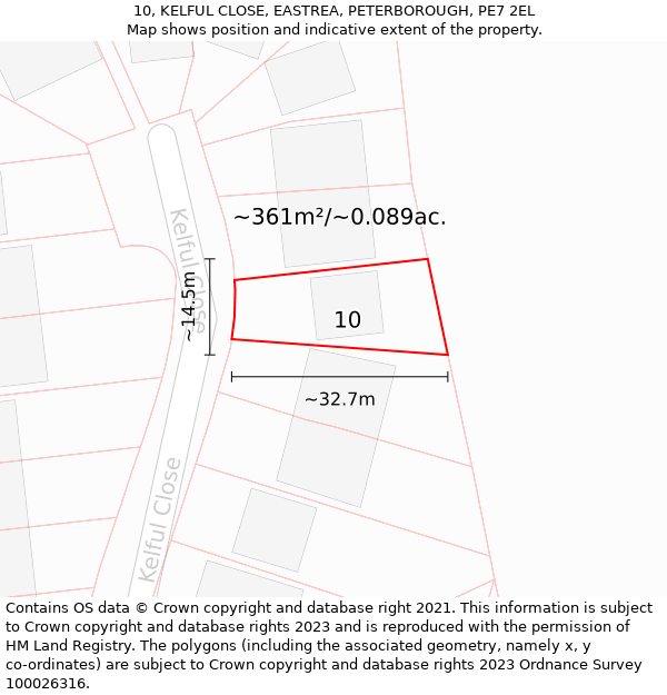 10, KELFUL CLOSE, EASTREA, PETERBOROUGH, PE7 2EL: Plot and title map