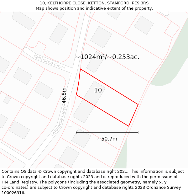 10, KELTHORPE CLOSE, KETTON, STAMFORD, PE9 3RS: Plot and title map