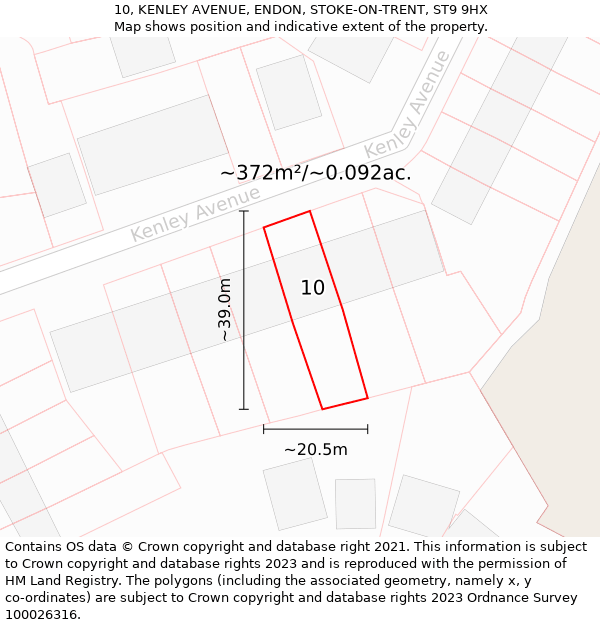 10, KENLEY AVENUE, ENDON, STOKE-ON-TRENT, ST9 9HX: Plot and title map