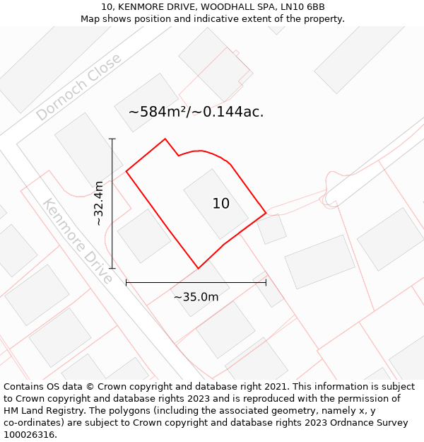 10, KENMORE DRIVE, WOODHALL SPA, LN10 6BB: Plot and title map