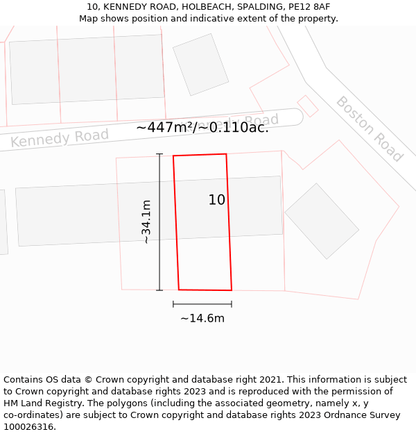 10, KENNEDY ROAD, HOLBEACH, SPALDING, PE12 8AF: Plot and title map