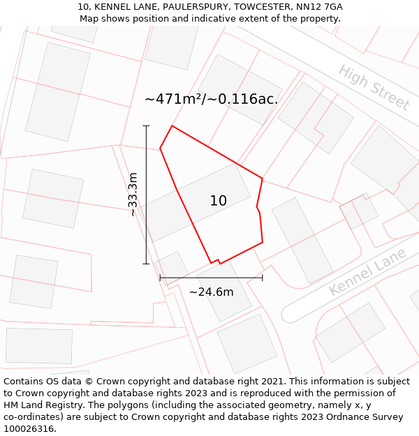 10, KENNEL LANE, PAULERSPURY, TOWCESTER, NN12 7GA: Plot and title map