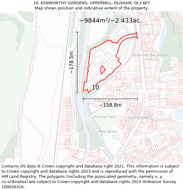 10, KENWORTHY GARDENS, UPPERMILL, OLDHAM, OL3 6ET: Plot and title map