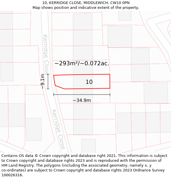 10, KERRIDGE CLOSE, MIDDLEWICH, CW10 0PN: Plot and title map