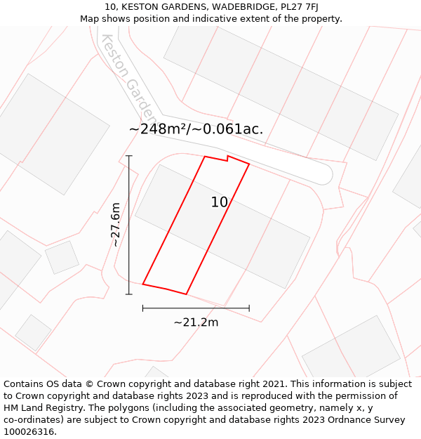 10, KESTON GARDENS, WADEBRIDGE, PL27 7FJ: Plot and title map