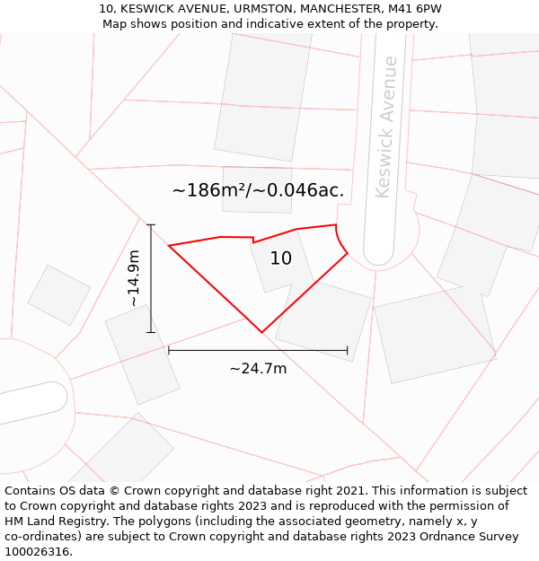 10, KESWICK AVENUE, URMSTON, MANCHESTER, M41 6PW: Plot and title map